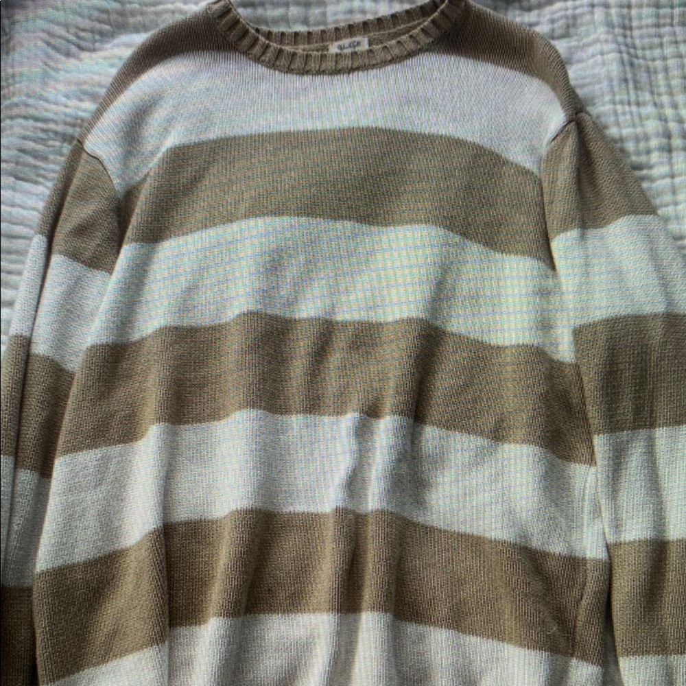Beige and White Striped Women's Crewneck Top